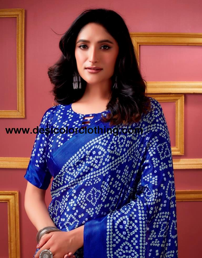 Dark Blue Silk Bandhani Saree