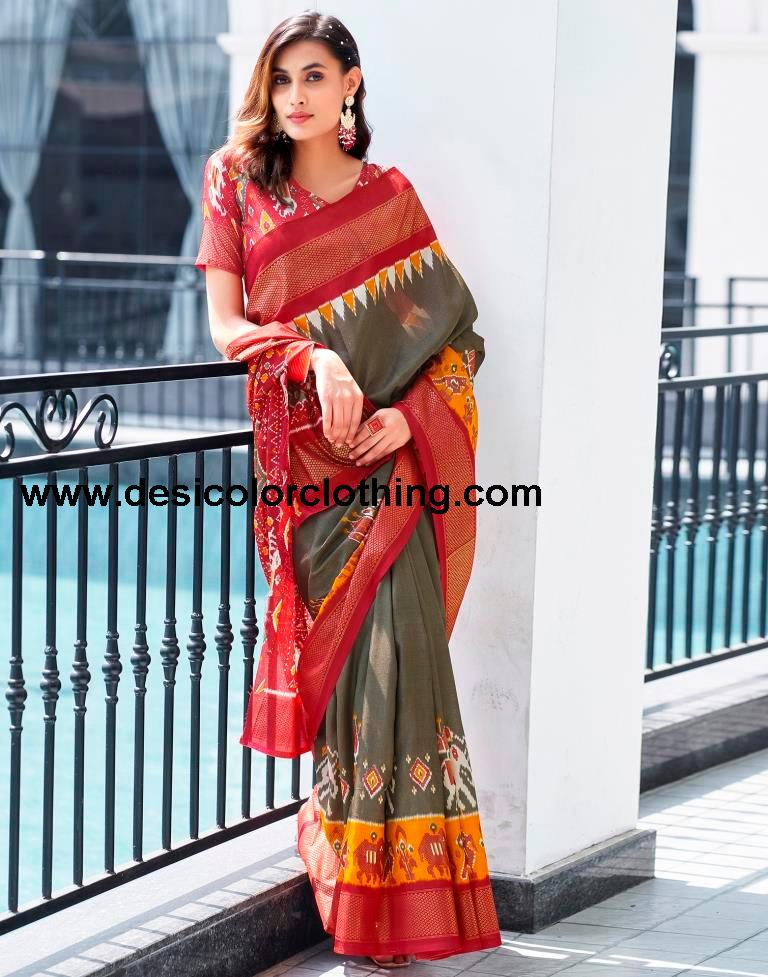 Red Silk Printed Saree