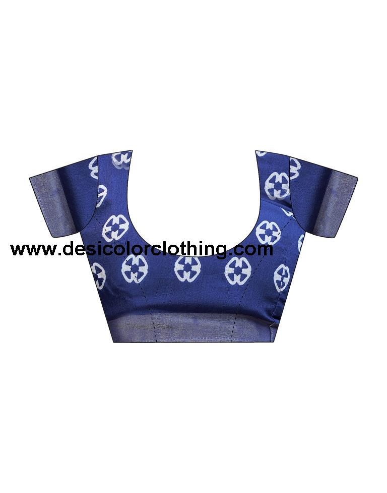Dark Blue Silk Printed Saree
