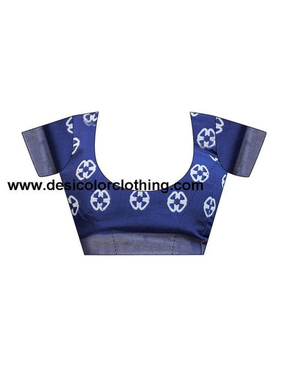Dark Blue Silk Printed Saree
