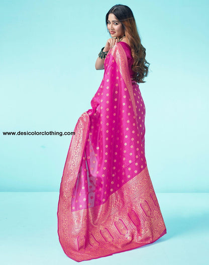 Rani Pink Jacquard Silk Saree