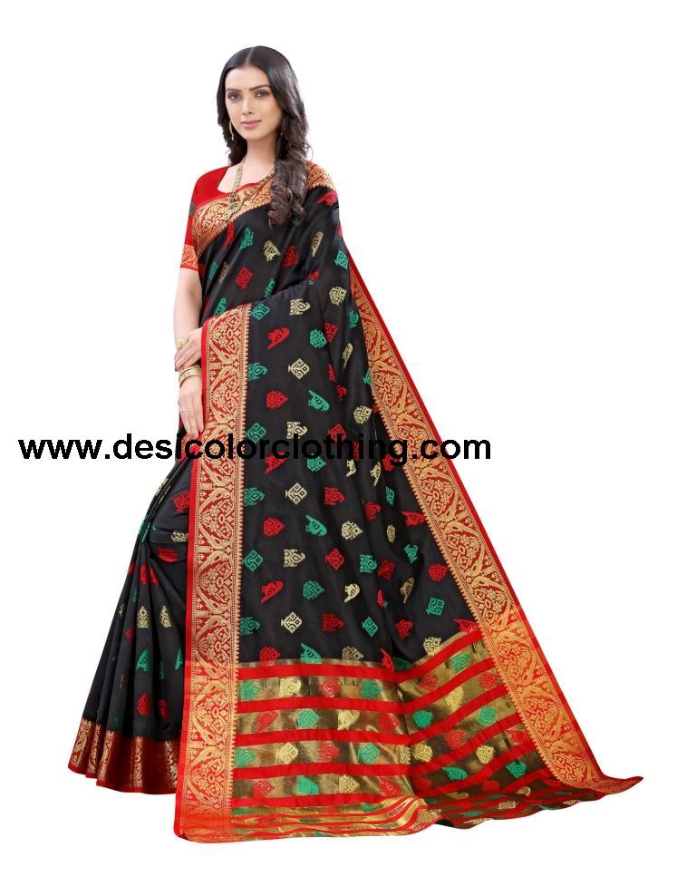 Black Coloured Poly Silk Jacquard Partywear saree | SLV1789S108