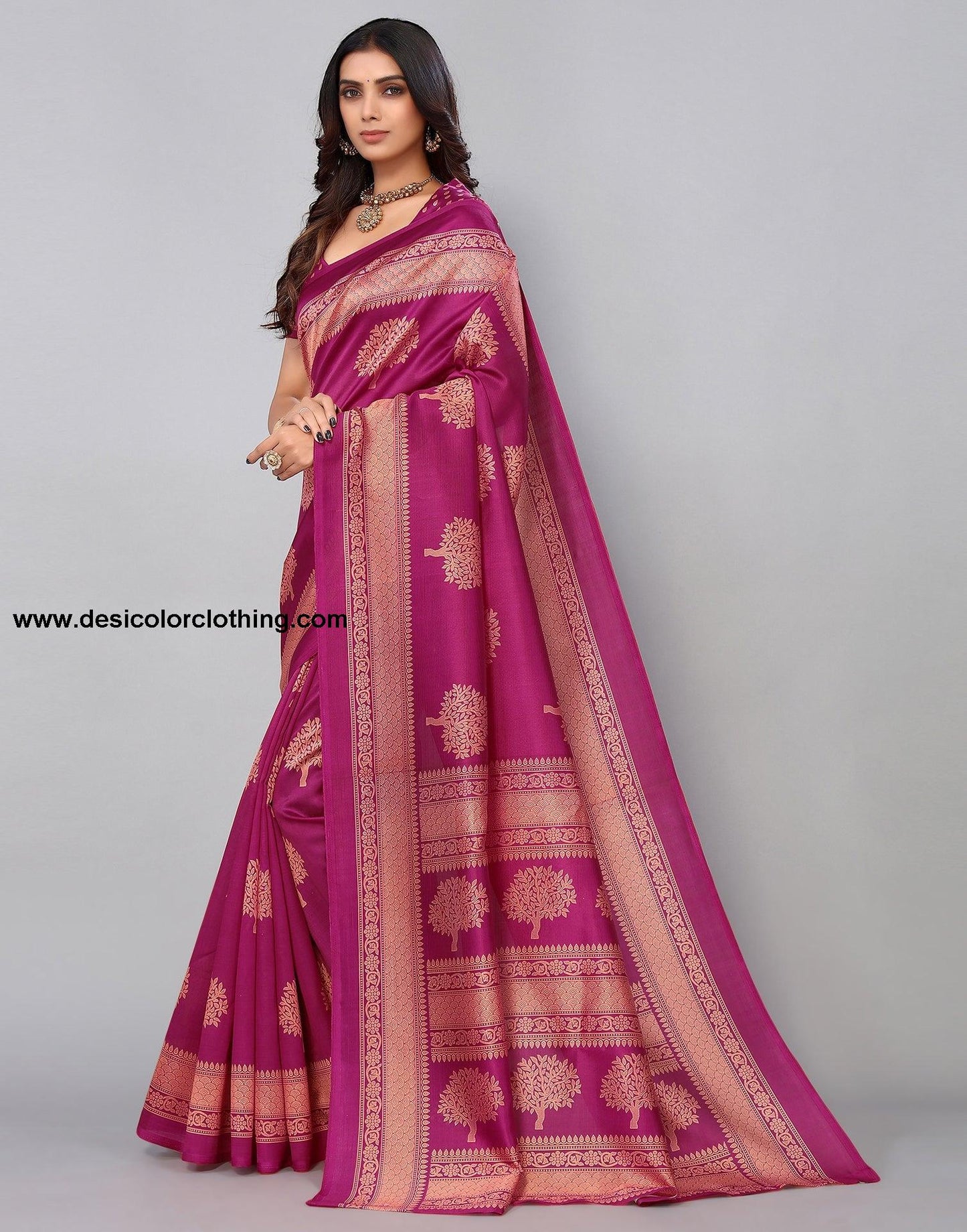 Purple Silk Printed Saree