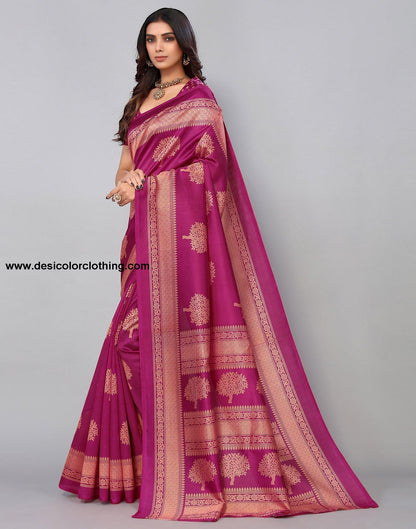 Purple Silk Printed Saree