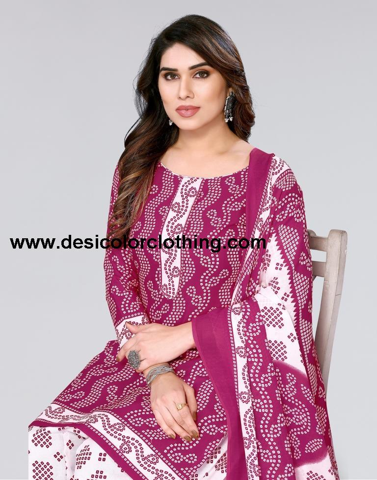 Pink Printed Cotton Unstitched Salwar Suit Material