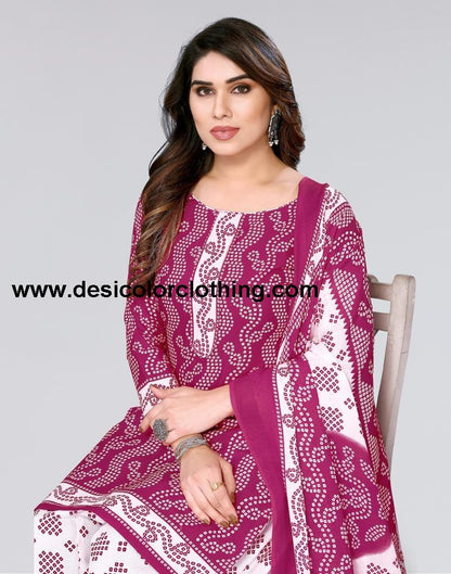 Pink Printed Cotton Unstitched Salwar Suit Material