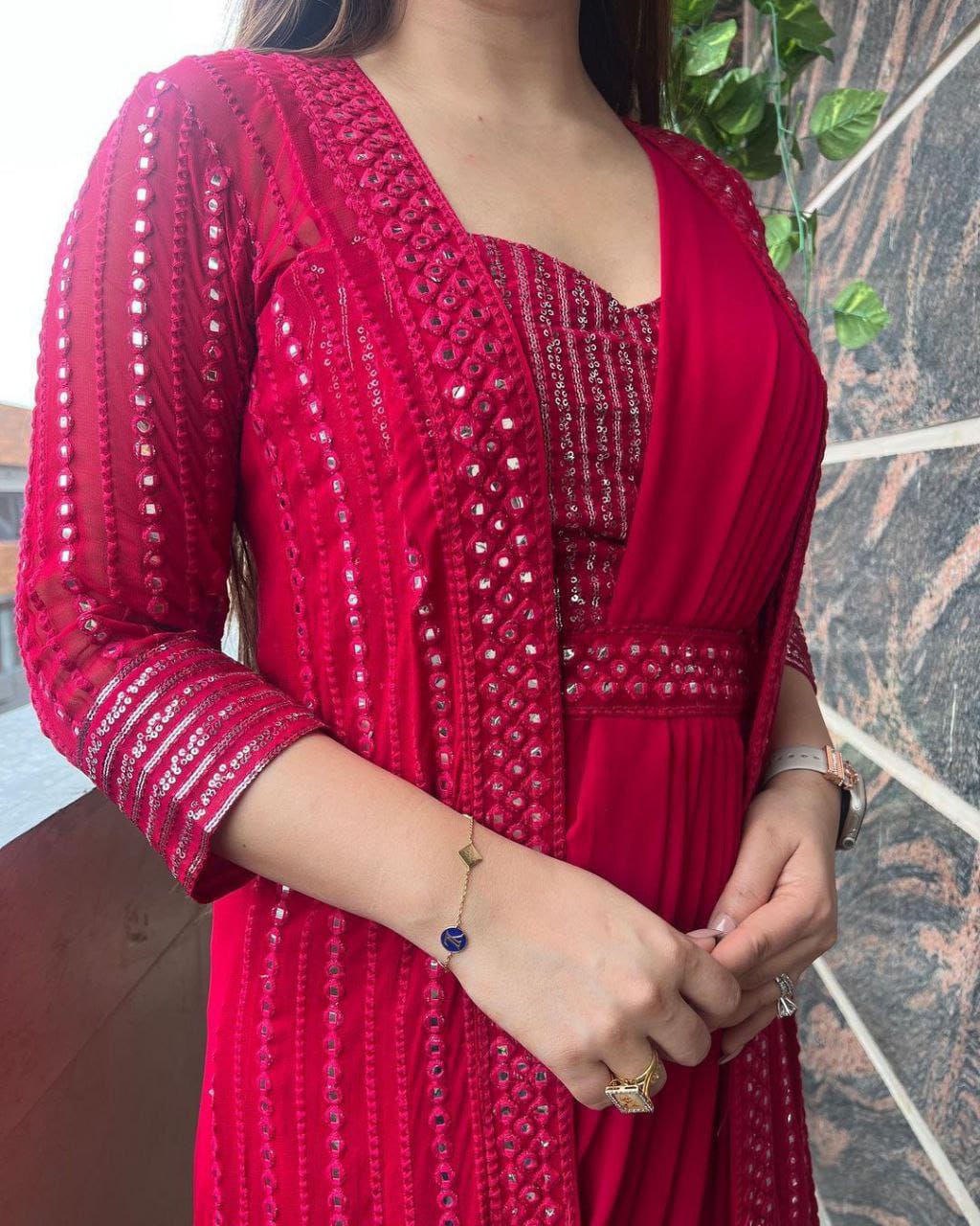 Product Image - Designer Georgette Saree with Shrug for Weddings & Festive Wear