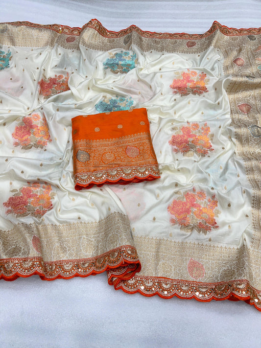 Product Image - Exquisite Designer Pure Silk Saree with Georgette Fabric - Festive Wear
