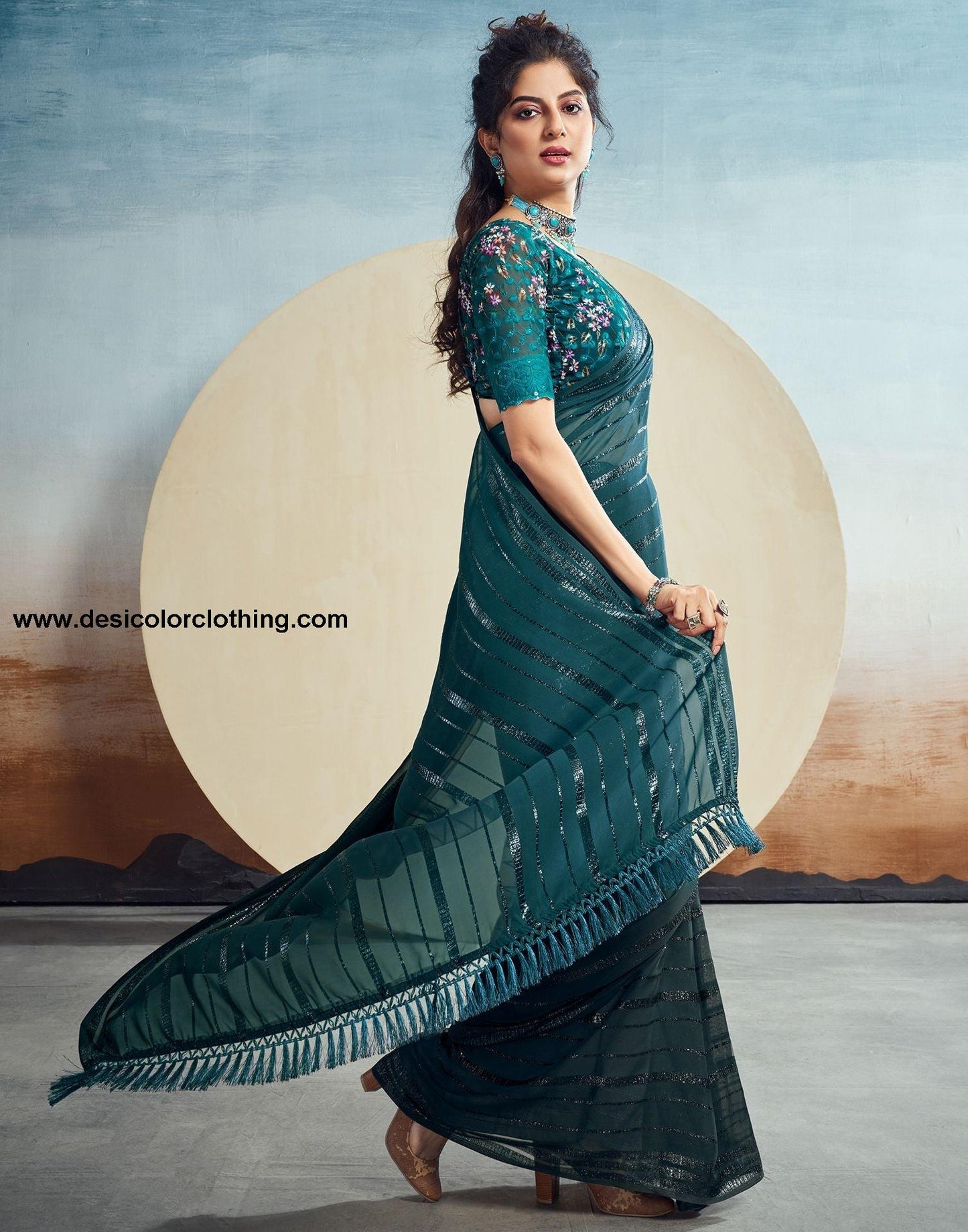 Rama Plain Georgette Saree