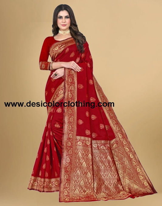 Red Jacquard Banarasi Silk Saree