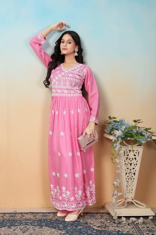 Product Image - Premium Heavy Rayon Designer Saree with Chikankari Embroidery | Festive Wear