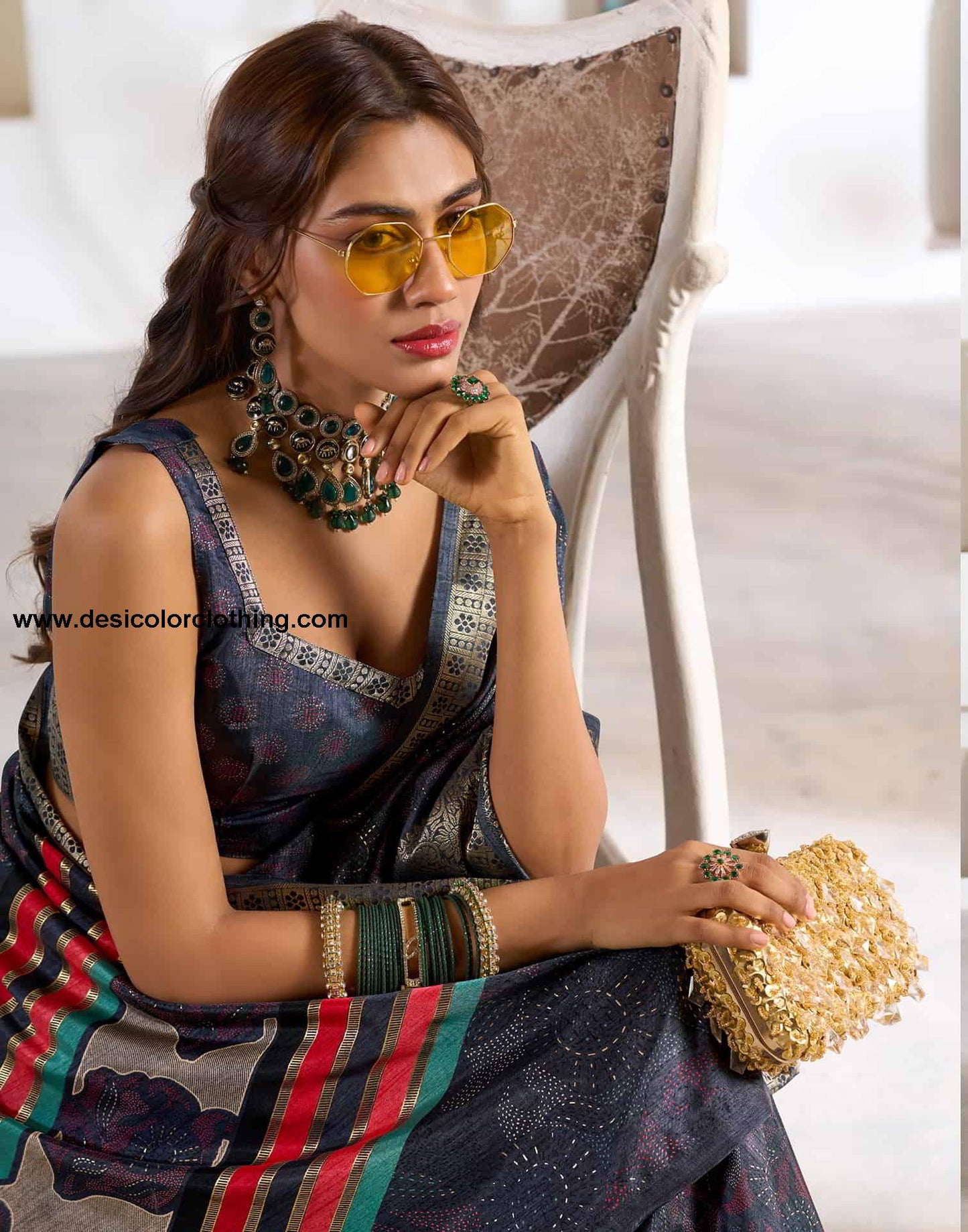Blue Silk Printed Saree