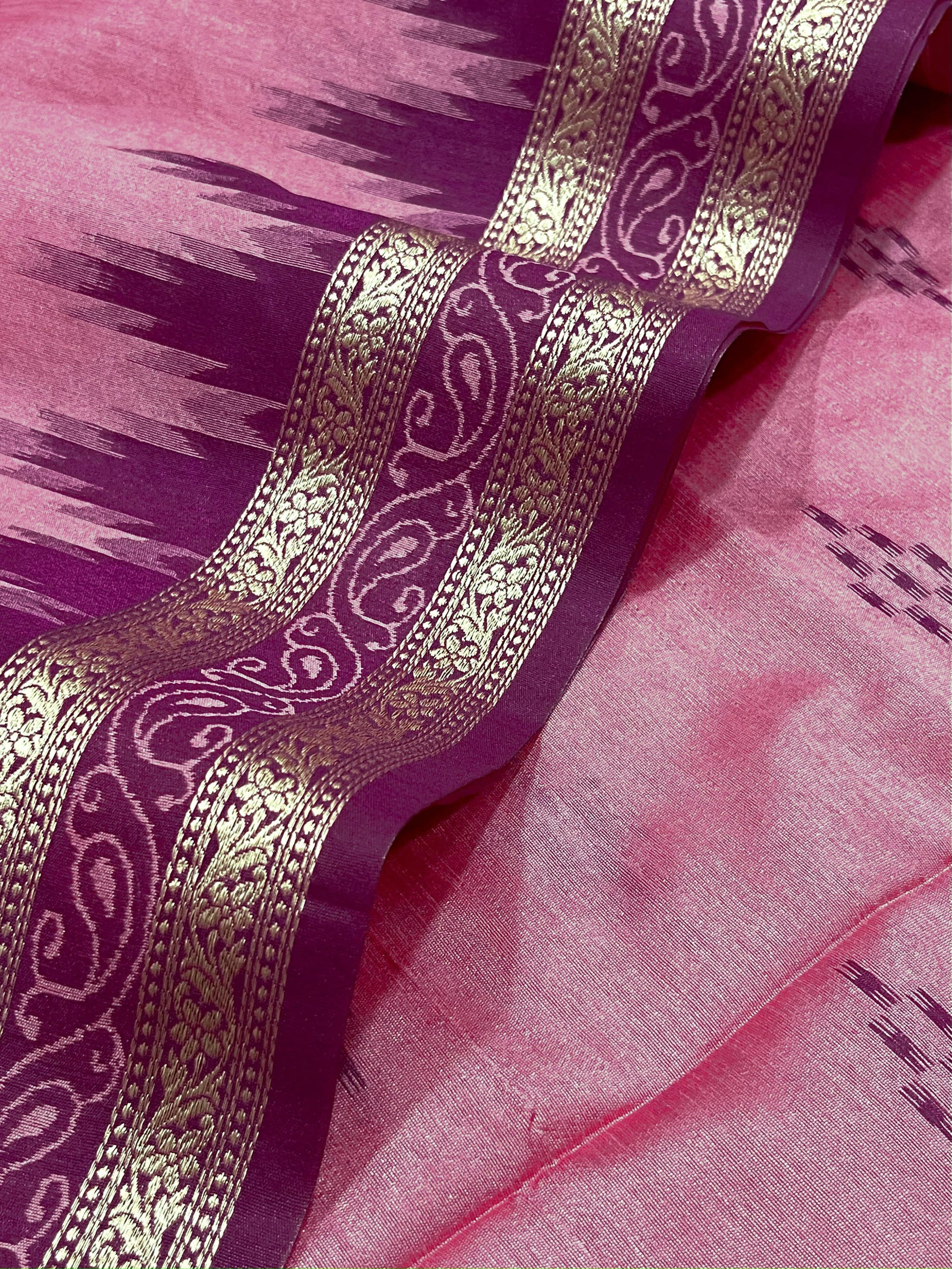 Product Image - Traditional Ikkat Temple Border Saree | Soft Tussar Silk