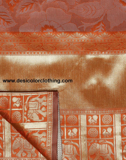 Rust Orange Banarasi Silk Saree