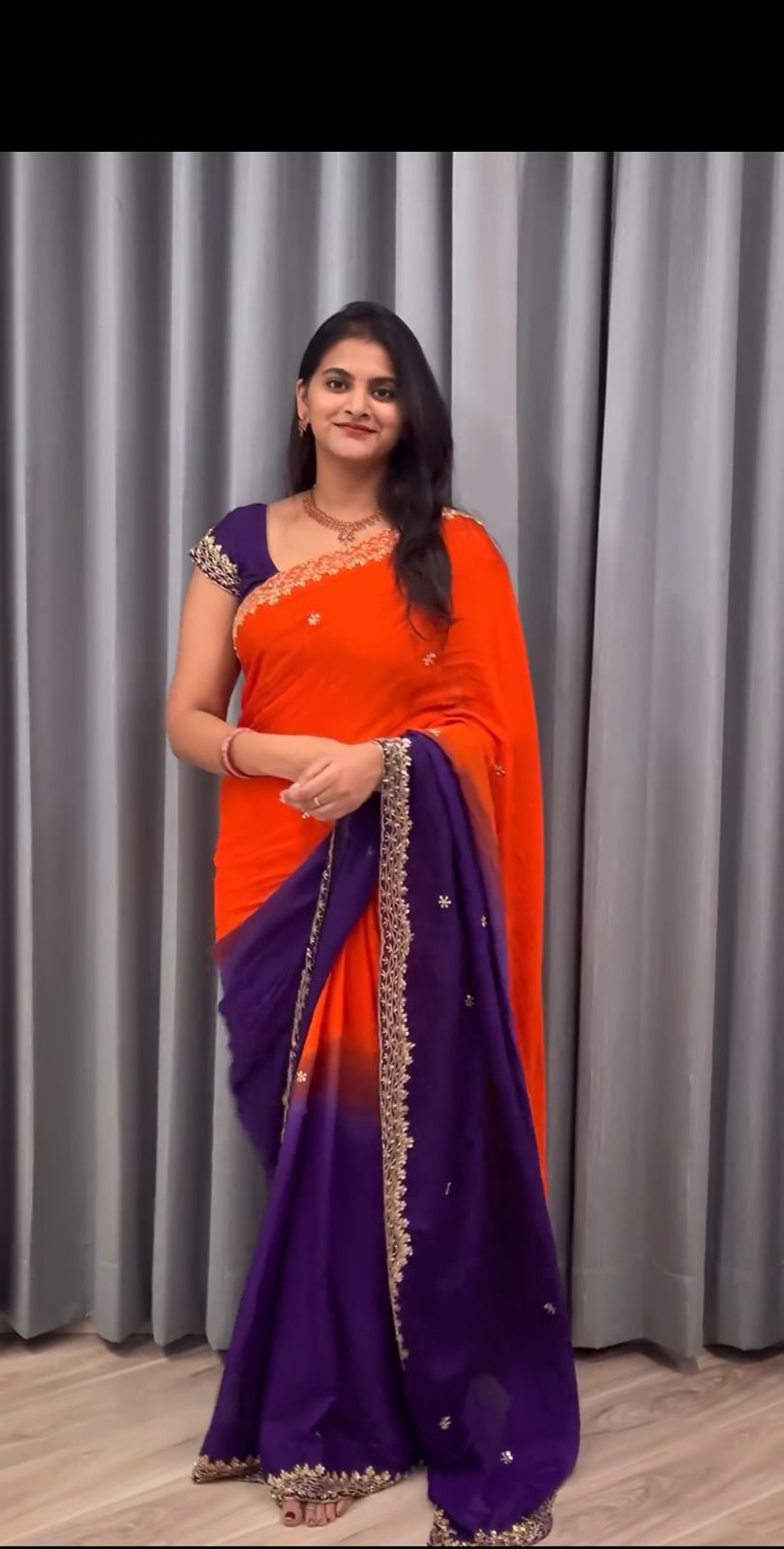 Product Image - Elegant Chinnon Saree with Heavy Embroidery and Jari Work