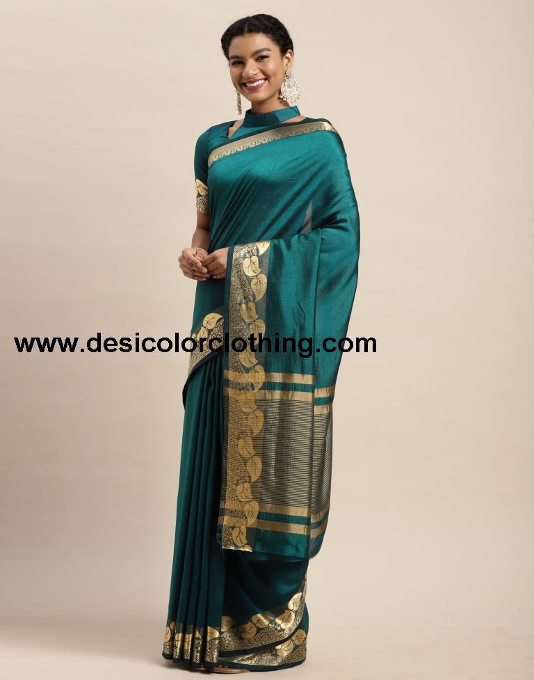 Dark Teal Blue Silk Saree
