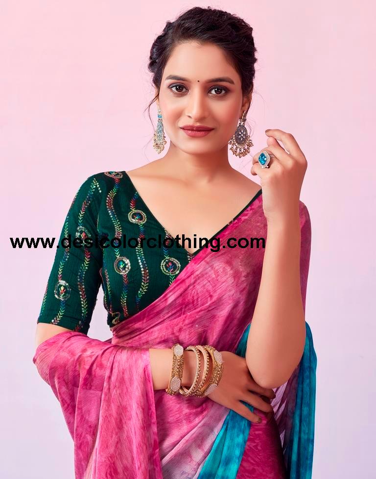 Blue Chiffon Printed Ready to Wear Saree