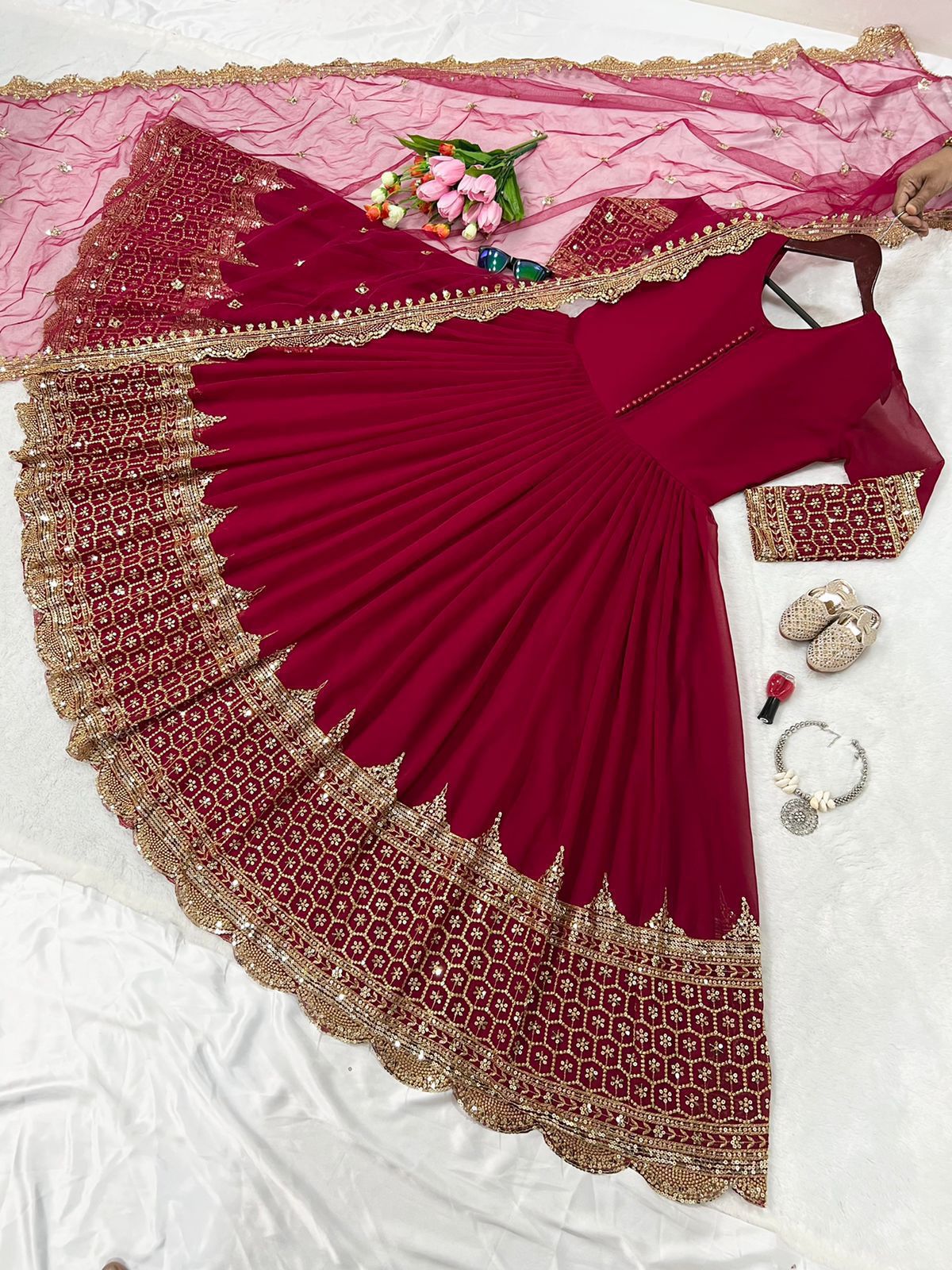 Product Image - Designer Party Wear Gown with Georgette Fabric & Embroidery