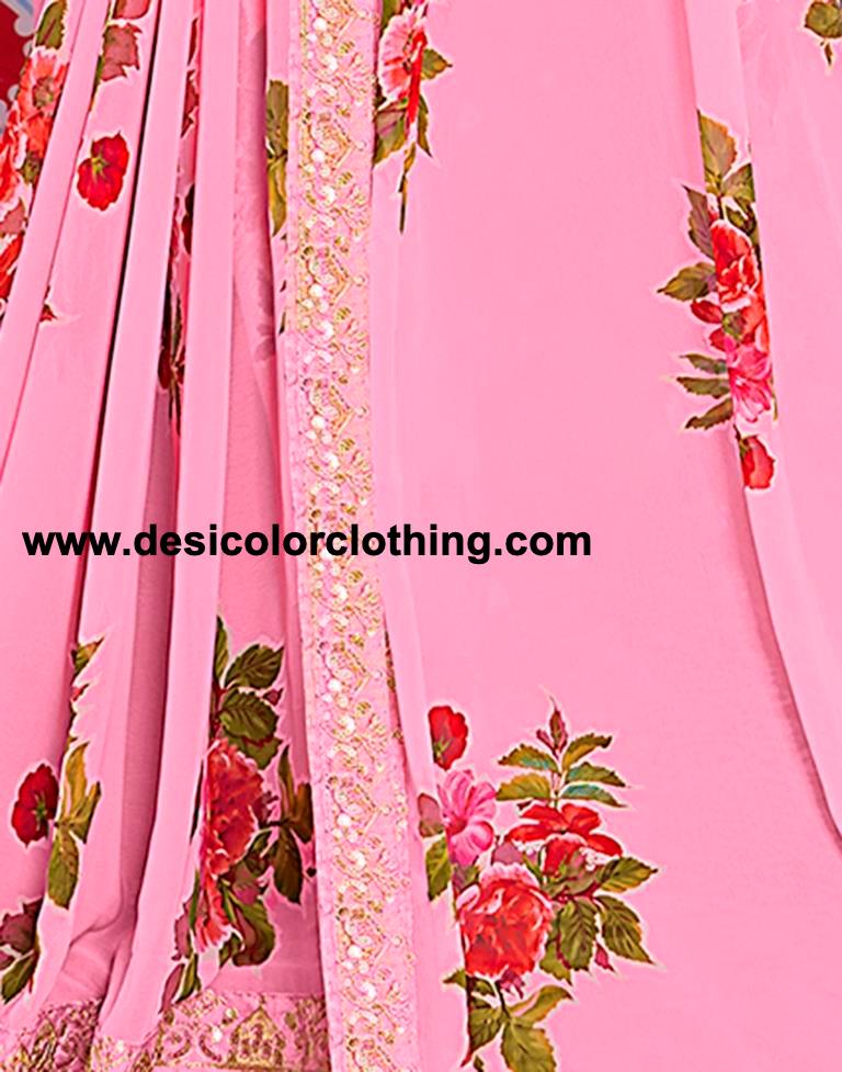Pink Georgette Printed Saree
