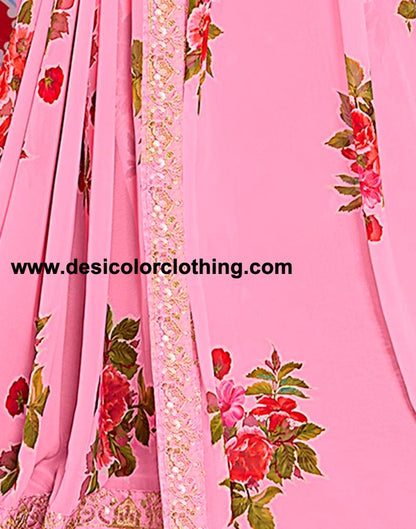 Pink Georgette Printed Saree
