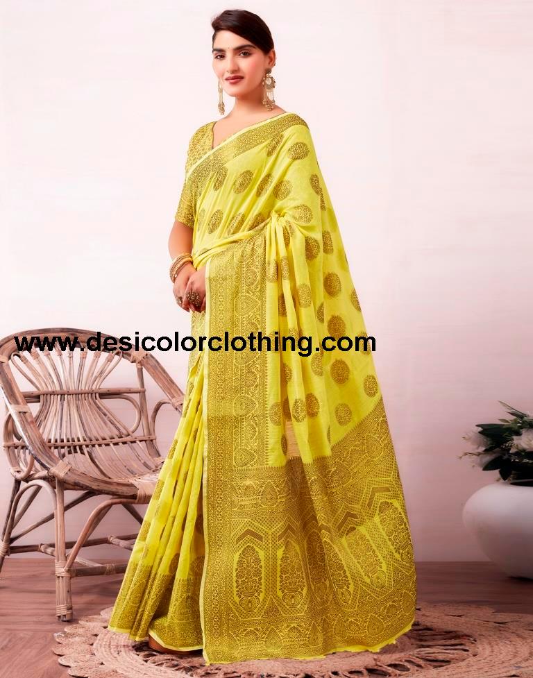 Yellow Silk Plain Saree