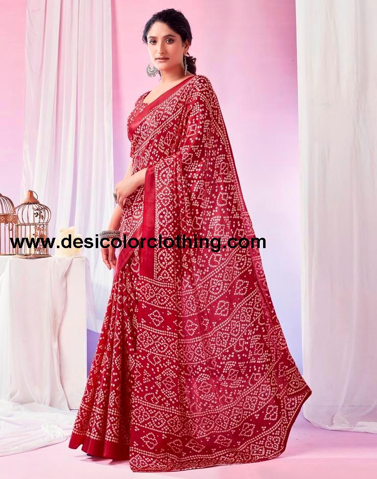 Red Silk Bandhani Saree