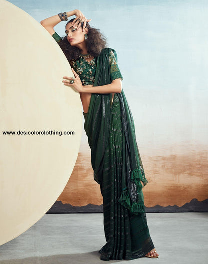 Dark Green Plain Georgette Saree