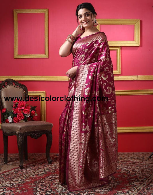 Dark Magenta Silk Plain Saree