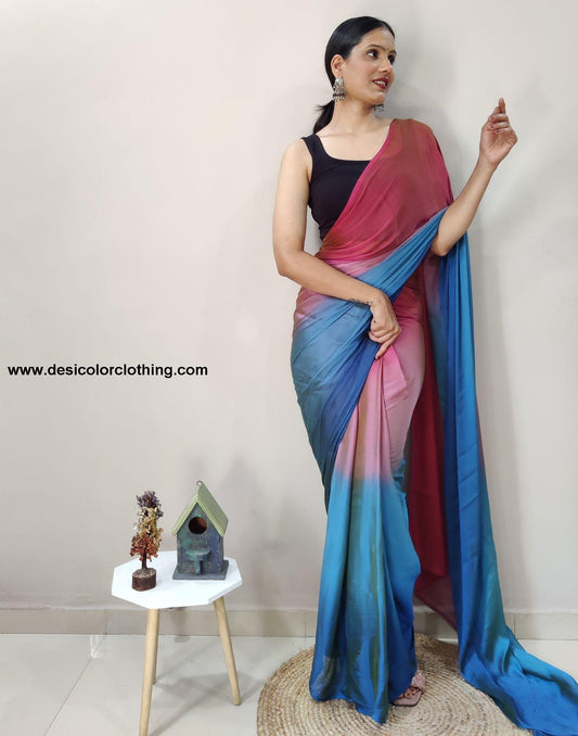 Pink Chiffon Pre-draped Saree