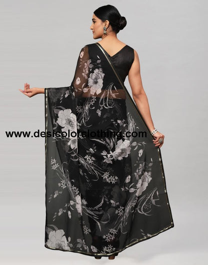 Black Printed Chiffon Saree