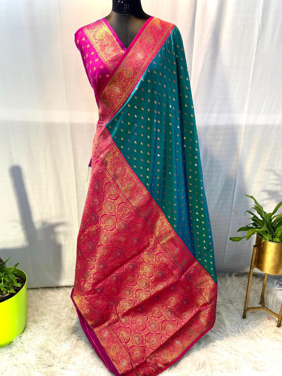 Product Image - Exquisite Pure Soft Paithani Silk Saree with Contrast Weaving Border