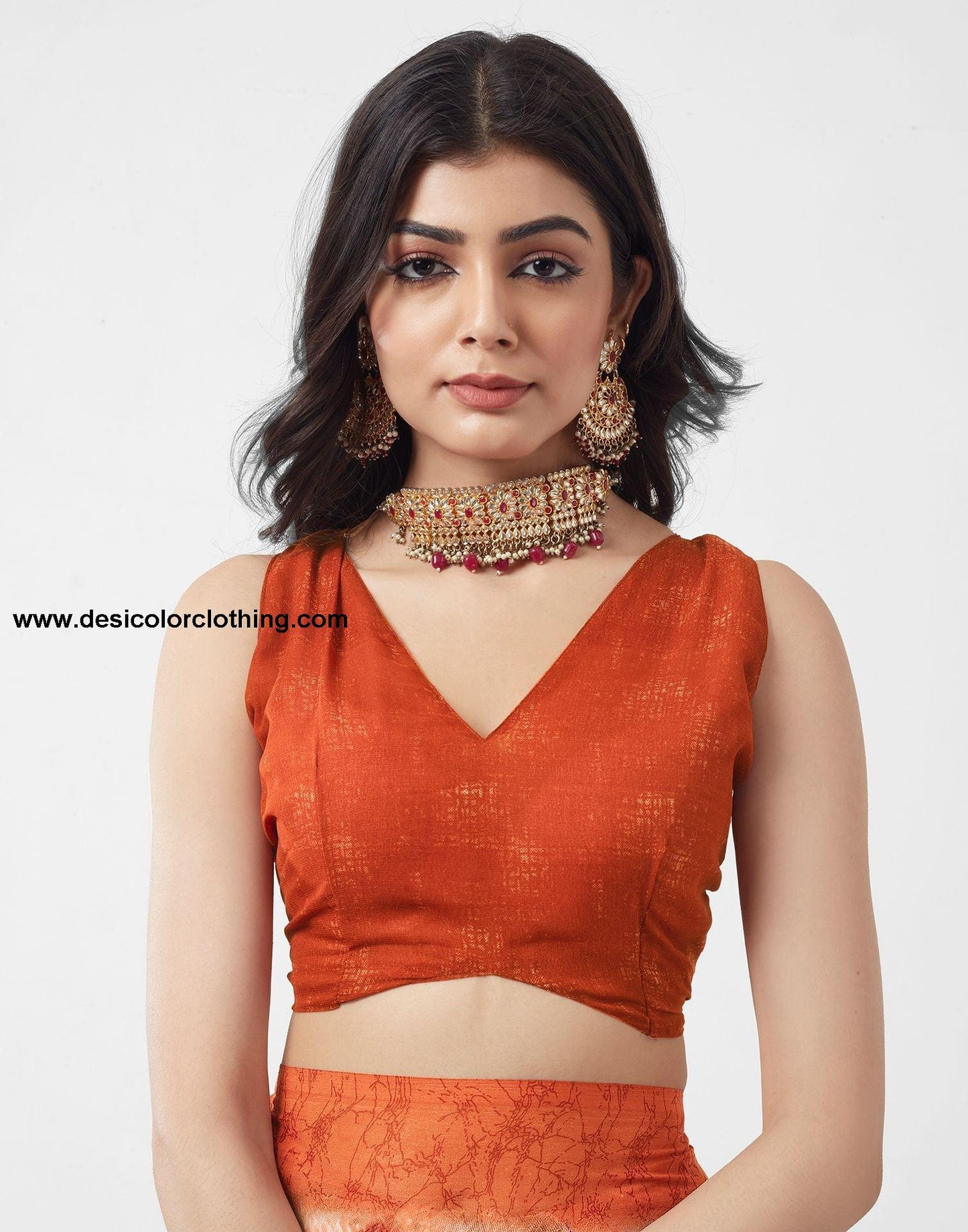 Rust Printed Georgette Saree