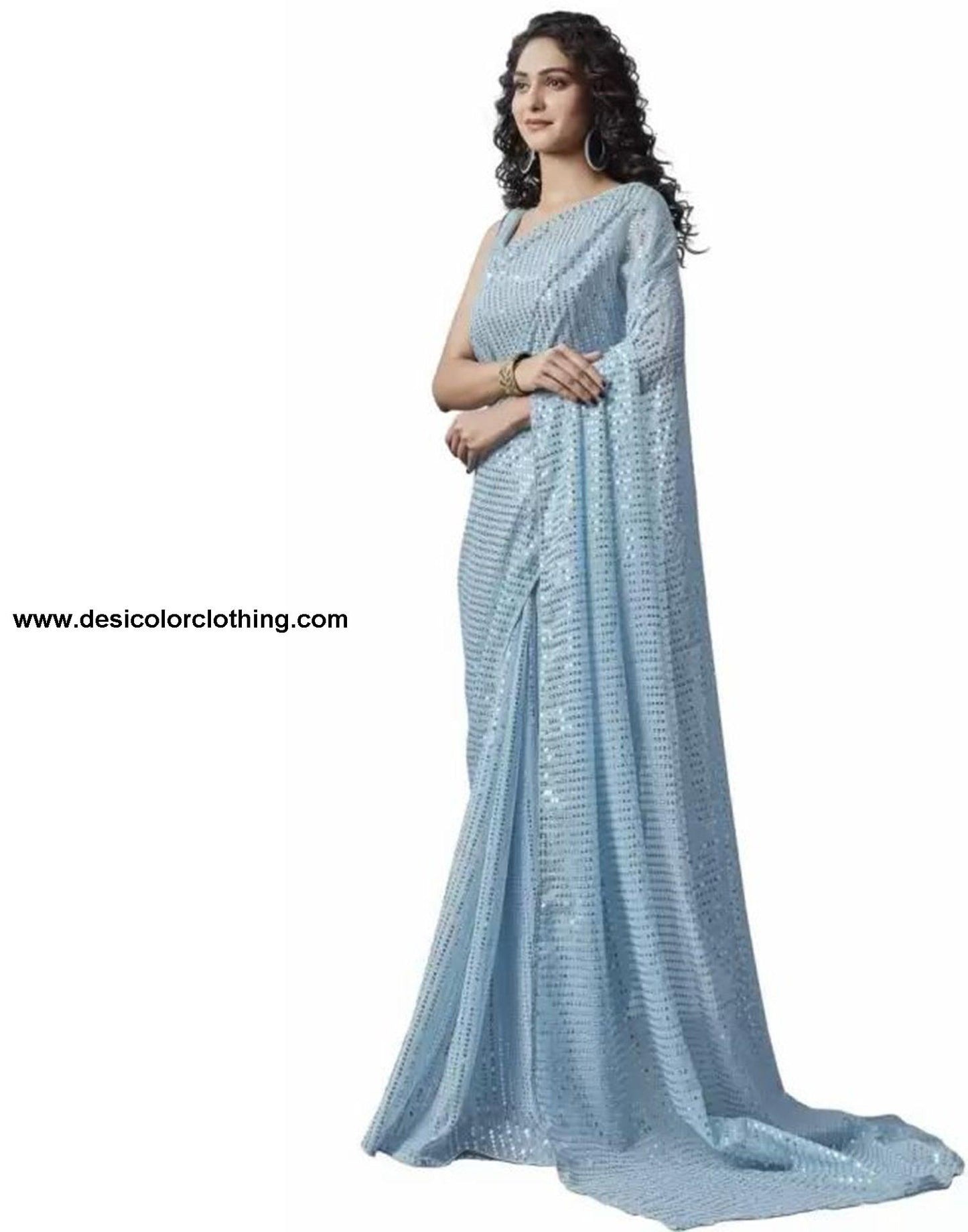 Sky Blue Sequence Saree