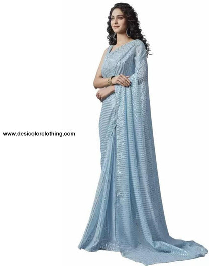 Sky Blue Sequence Saree