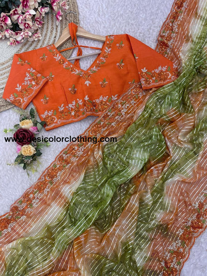 Pure Soft Georgette Sarees with Silver Weaving lining Nd Prisam Print With Heavy Embroidery Threads Sequence Ton to Ton work border aarco*