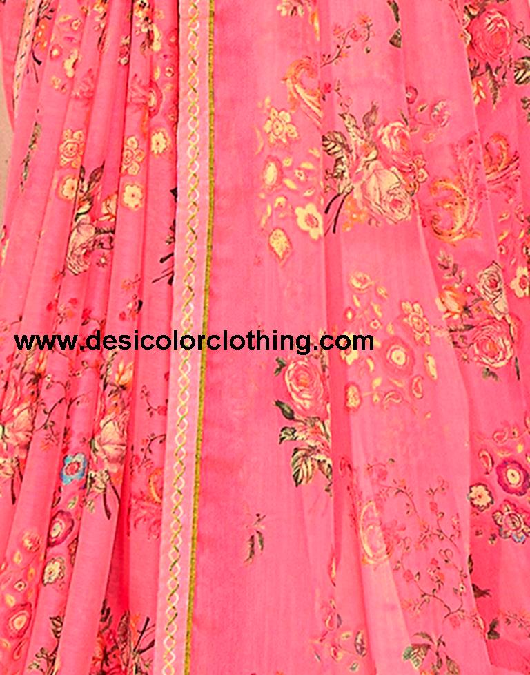 Rose Pink Chiffon Printed Saree