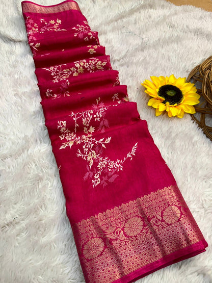 Product Image - Elegant Pure Dola Silk Designer Saree with Jacquard Butti
