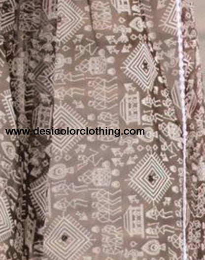 Brown Georgette Printed Saree