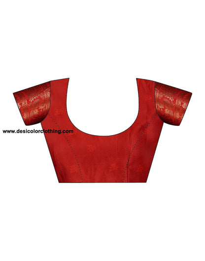 Green and Red Banarasi Silk Woven Saree