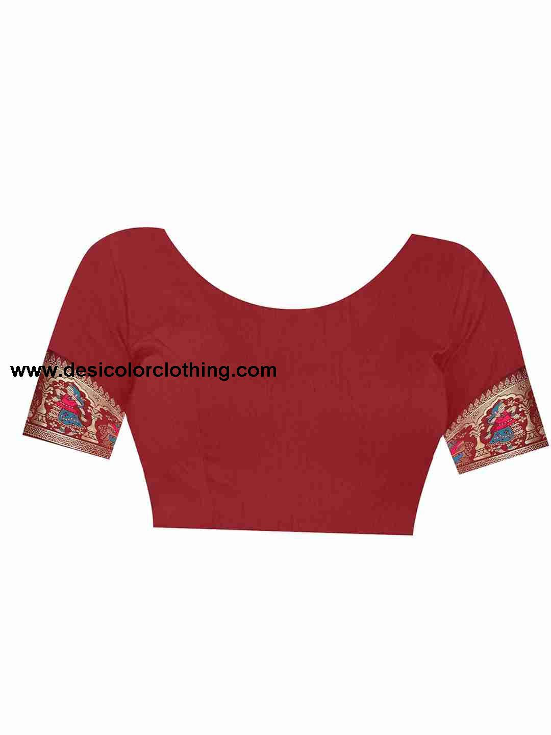 Red Silk Plain Saree