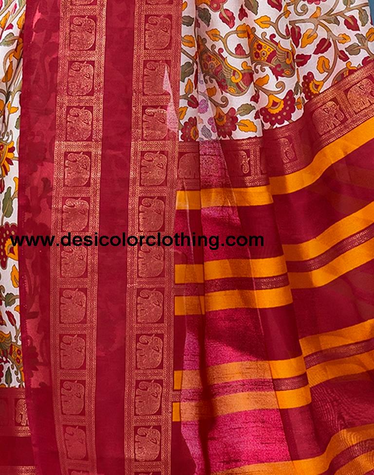 Yellow Cotton Printed Saree