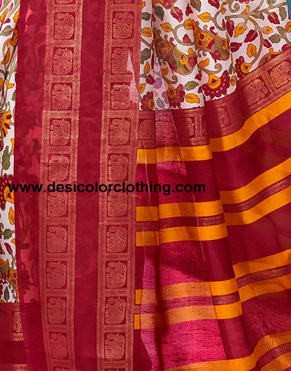 Yellow Cotton Printed Saree