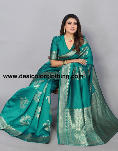 Rama Green Banarasi Silk Saree