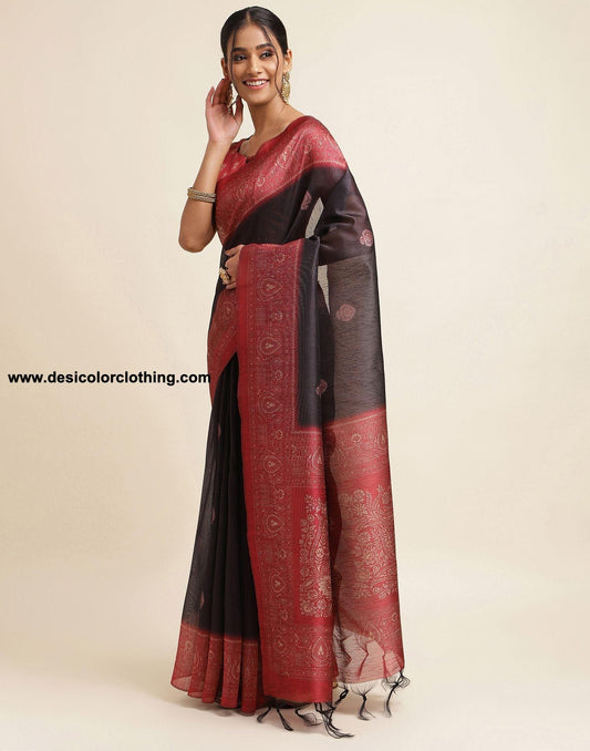 Black Silk Printed Saree