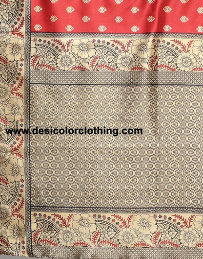Red And Beige Silk Saree