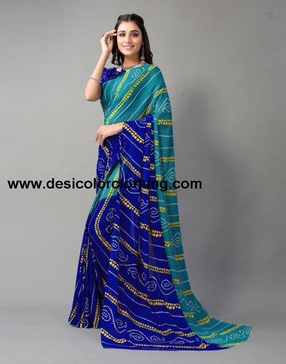 Teal Blue Georgette Printed Saree