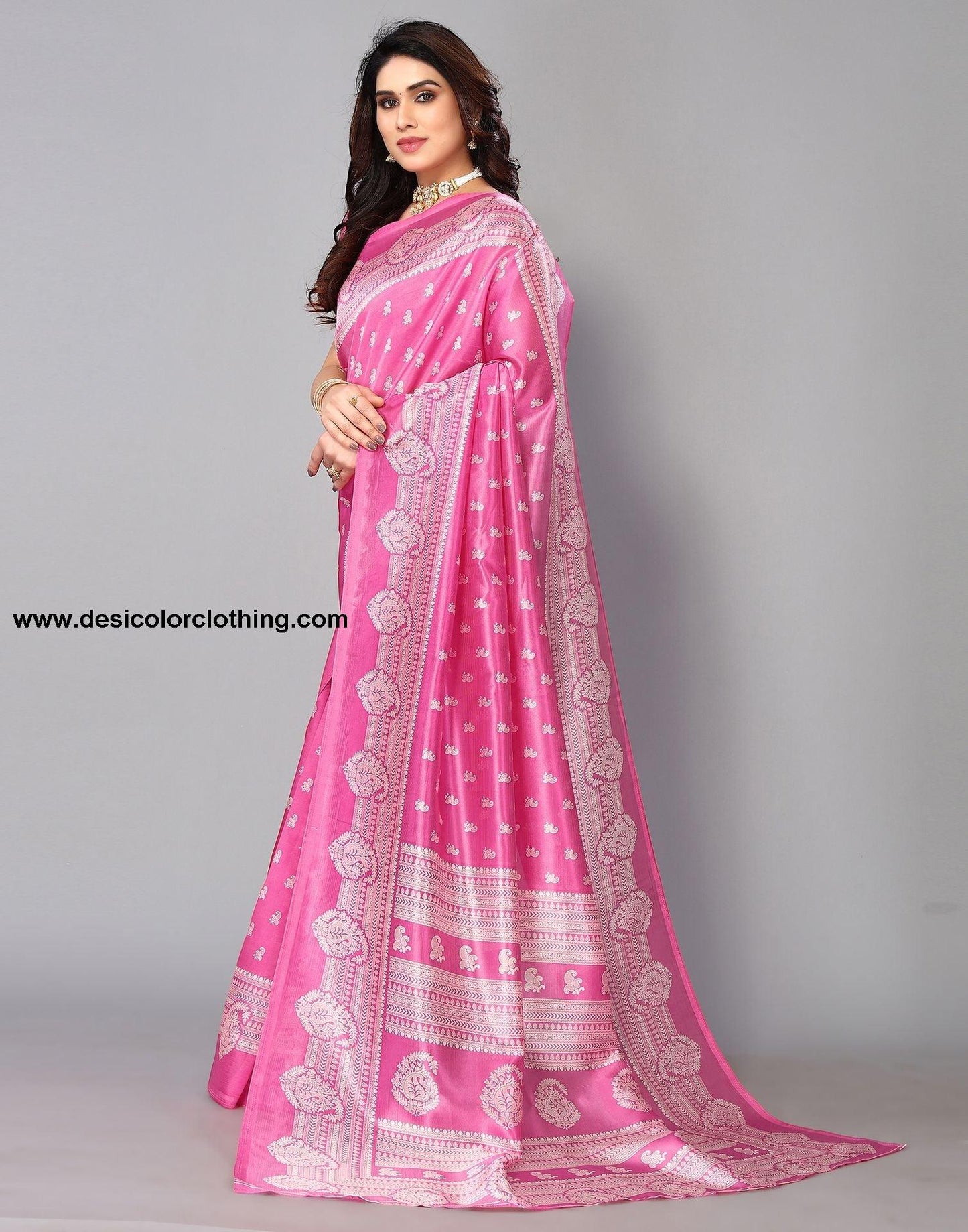 Pink Silk Printed Saree