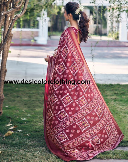 Wine Silk Printed Saree