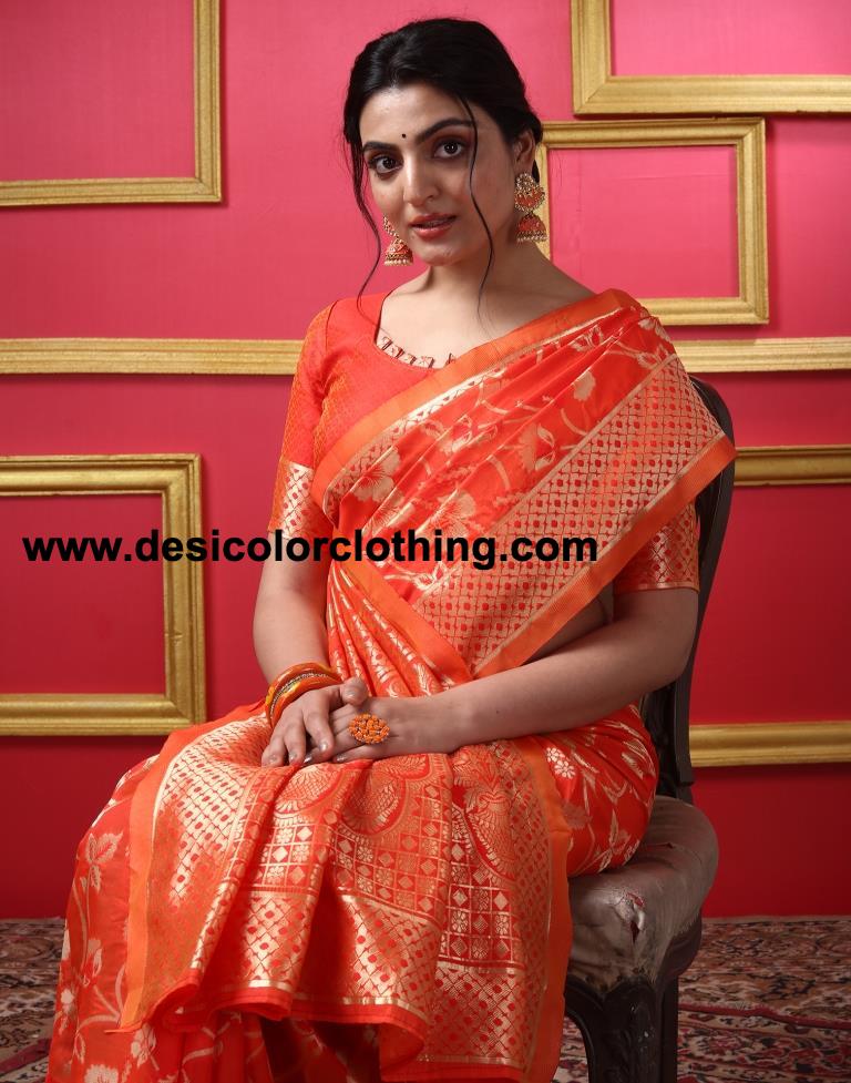 Orange Silk Plain Saree