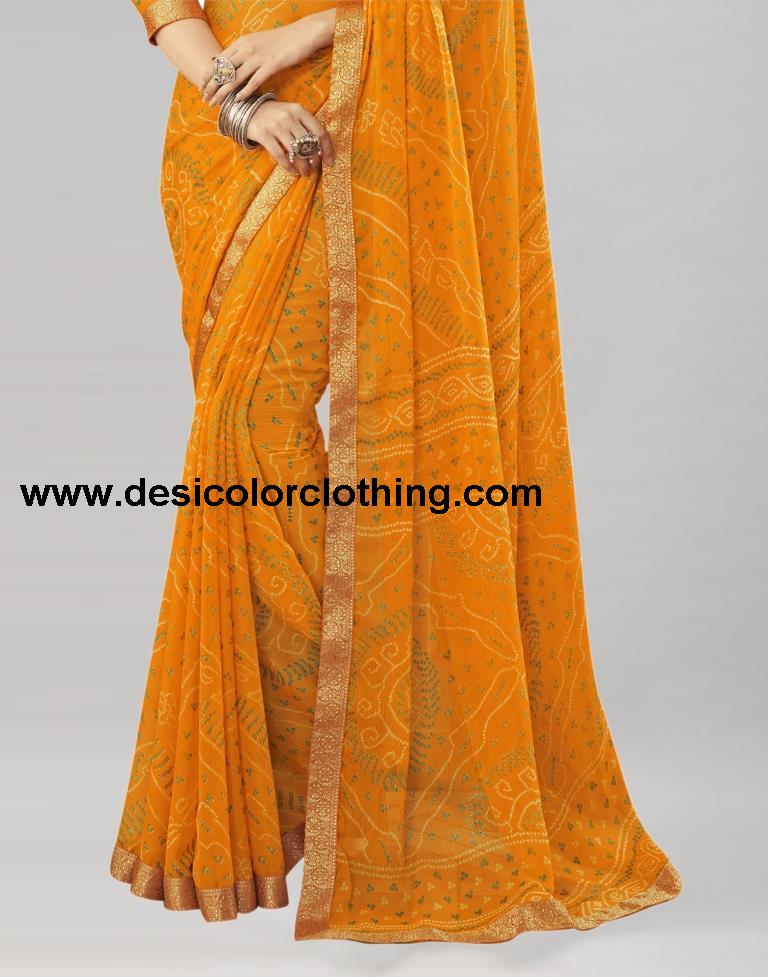 Turmeric Yellow Coloured Chiffon Bandhani Printed Saree | SLV2202S868